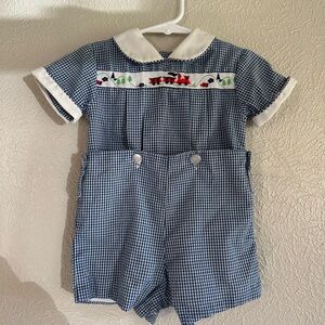 Charming Blue Gingham Kids Romper with Embroidery